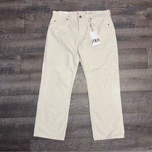 Zara Women’s Jeans Size 8 Ivory Velvet Flocked Low Rise Straight